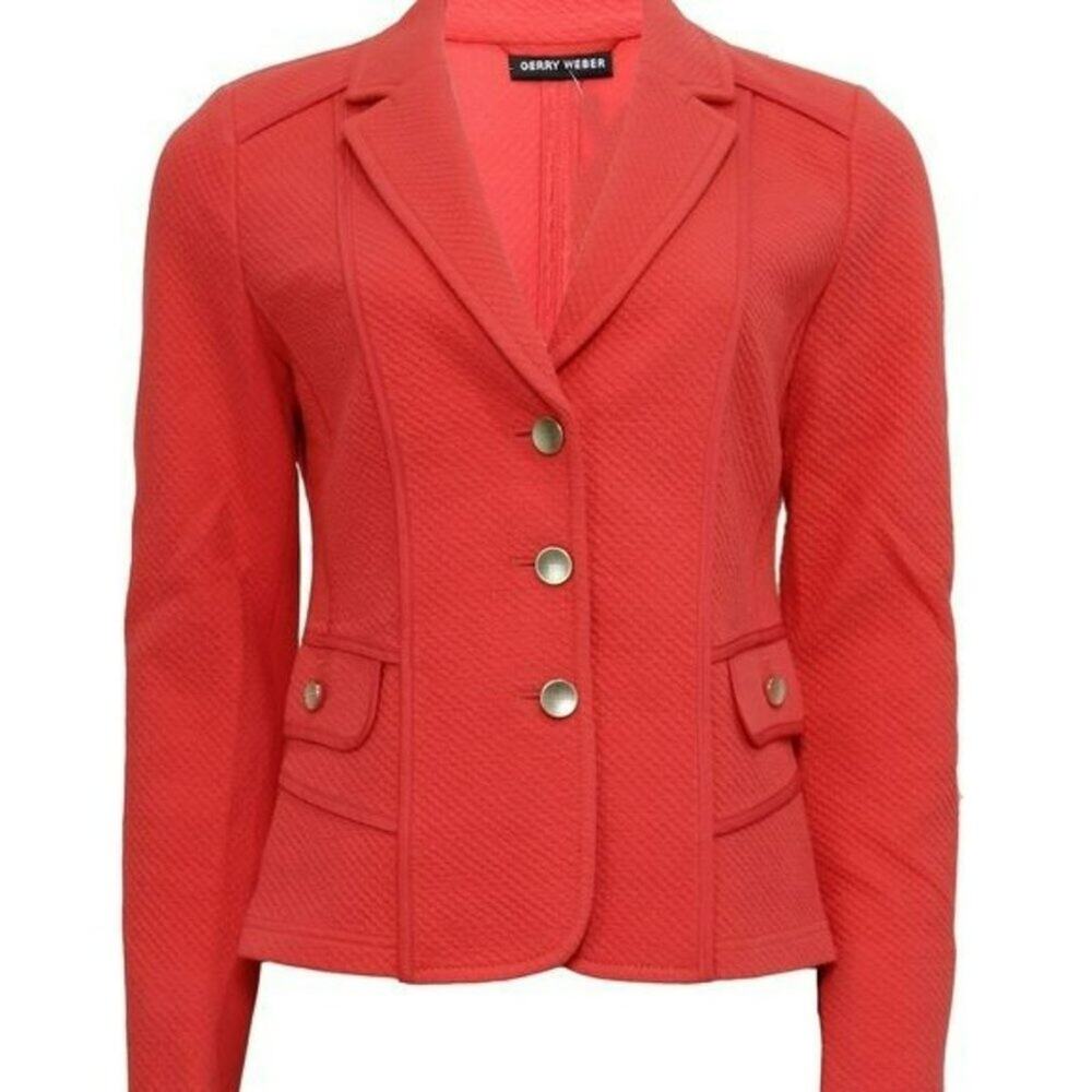 Gerry Weber Coral Pink Blazer‎ Button Front Size 6 Career Work Office Chic